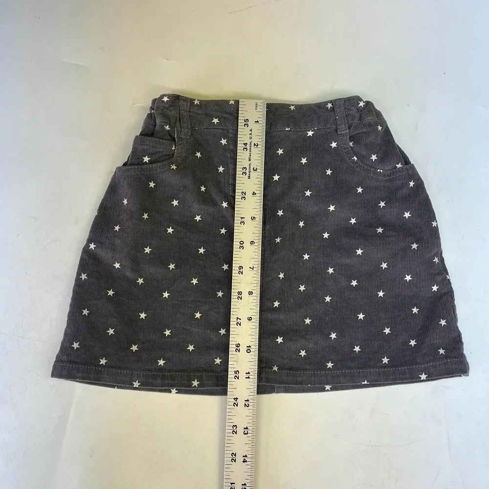 Mini Boden Girls Gray Corduroy Star Print Skirt Heart Pockets Size 7-8Y 32504